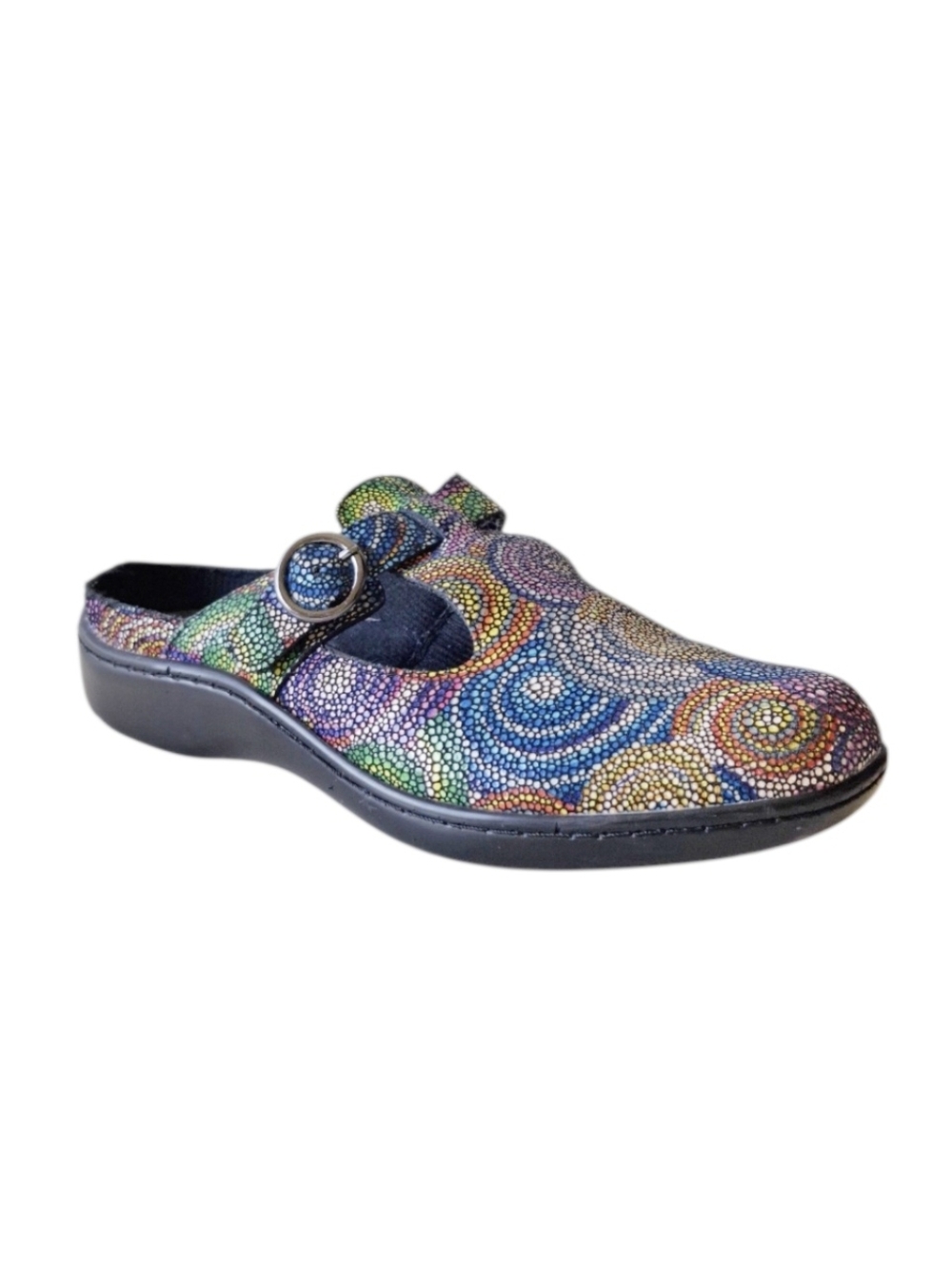 Spring Step  Boho Artsy Multicolor Mosaic Leather Clogs- Missing Insoles 8.5